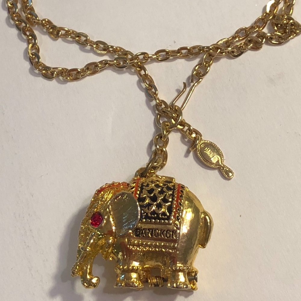 vintage lucky Elephant locket pendant necklace